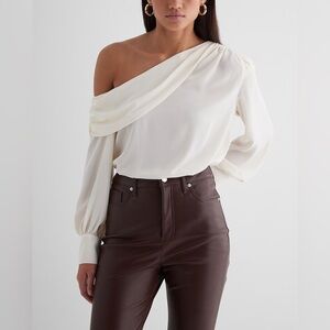 Off The Shoulder Draped Balloon Sleeve Bodysuit